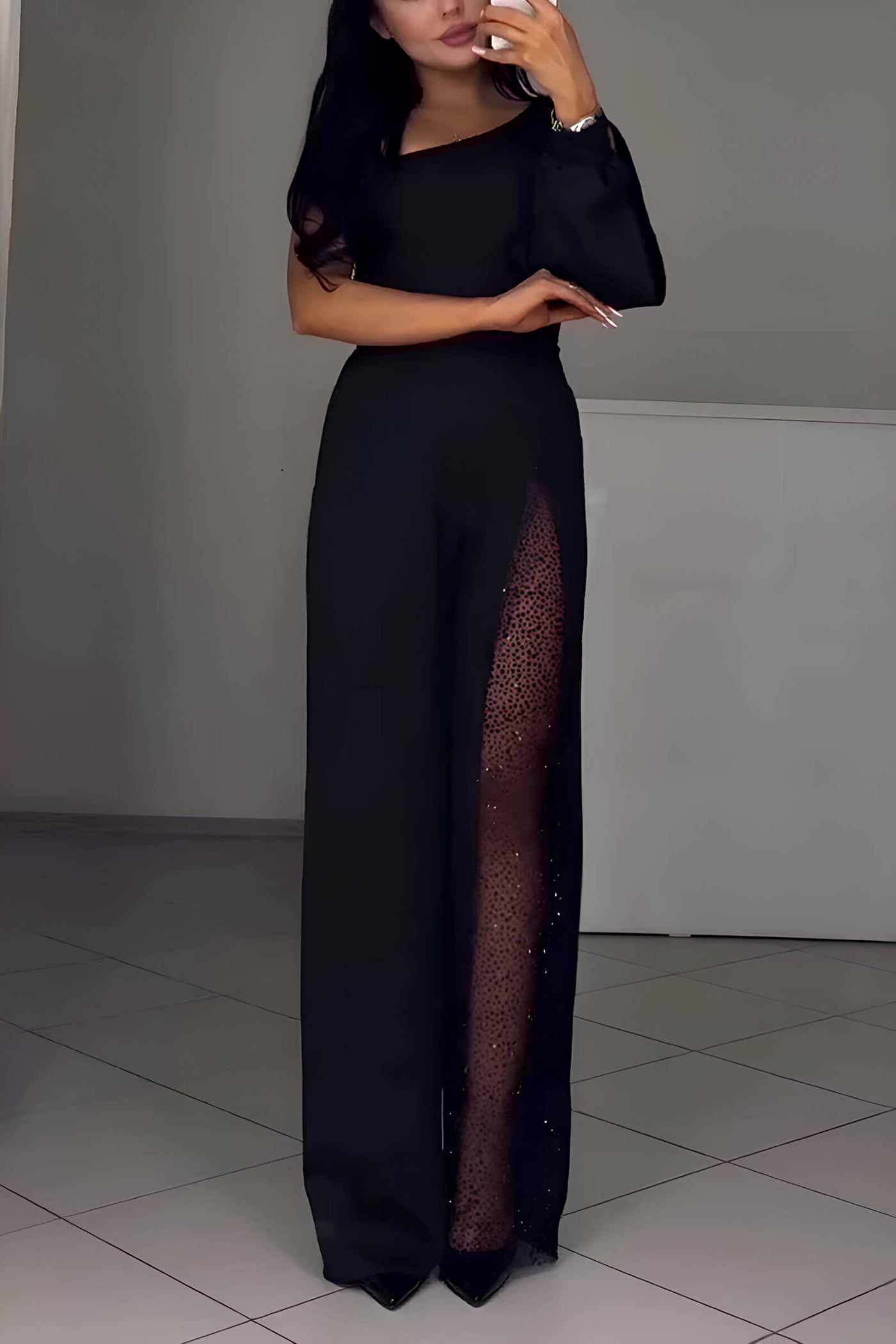 Artemis | Jumpsuit elegant cu un umăr, detaliu strălucitor